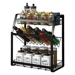 Countertop Wooden Spice <b>Rack</b> 3 Tier <b>Kitchen</b> Condiment <b>Storage</b> Organizer Solid Wood Shelf Holder with Glass Jars - Product Image 5