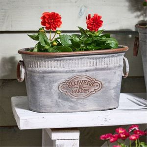 Ensemble de jardinières ovales rustiques en métal galvanisé avec poignées, style ferme, en zinc, pour fleurs, plantes succulentes, herbes, ou comme bac de fenêtre, plateau de jardin vintage - Product Image 6
