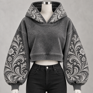 Sweat-shirt gothique pour femme avec motif floral en relief et manches lanternes - Product Image 4