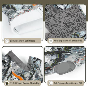 Guantes de Caza para Hombre, Camuflaje, Protección Impermeable, Medios Dedos, Cierre con Cordón, Poliéster - Product Image 3