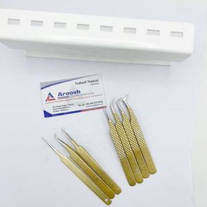 Vente en gros Aroosh Corp Ensemble de pinces professionnelles à paillettes dorées de haute qualité en acier inoxydable massif avec prise en diamant Extension de cils - Product Image 5