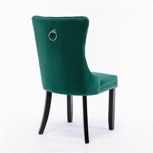 Collezione Moderna di Alta Gamma: Set di 2 Sedie da Pranzo Contemporanee in Velluto con Gambe in Legno Massello e Finitura con Borchie - Product Image 5