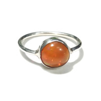 Anillo de ópalo de fuego natural, anillo de plata de ley 925 con ópalo cabujón, anillos de piedras preciosas, anillo de boda, anillo de piedra de nacimiento, regalo para mujer