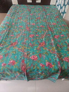 Floral Bird Print Bohemian <b>King</b> Modern All-Season Printed Denim Patchwork Handmade Cotton Filling Home Use Quilt <b>Bedspread</b> - Product Image 4