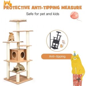 Multi-Layer Wood <b>Cat</b> <b>Tree</b> with <b>Scratch</b>-Resistant Rope Premium <b>Cat</b> Scratcher & Furniture - Product Image 6