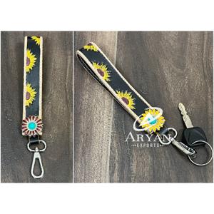 Porte-clés personnalisé OEM ODM en cuir de vachette véritable, fait main, avec concho fleur tournesol, style western, cadeau de boutique - Product Image 1