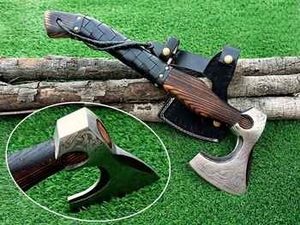 ขวานตีไฟฟ้า ZA DAMASCUS MAKERS รุ่น Tomahawk Hatchet ใบมีดเหล็กคาร์บอน ด้ามไม้ 5 ชั้น ขวานเอาตัวรอด ลายสลัก สำหรับตัดต้นไม้ งานไม้ - Product Image 3