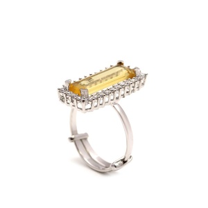 925 Sterling <b>Silver</b> <b>Emerald</b> Cut Yellow Gemstone Halo <b>Ring</b> Vintage Adjustable Statement Bridal <b>Ring</b> for Women - Product Image 2