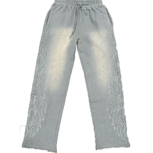 กางเกงวอร์มปักคริสตัลสไตล์สตรีทแวร์ ทรงจ็อกเกอร์ ผ้าฝ้าย ทรงหลวม สไตล์ฮิปฮอป รับทำโลโก้ตามสั่ง OEM - Product Image 3