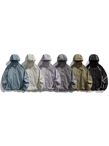 Chaqueta Cortavientos con Capucha para Mujer, Color Sólido, Manga Larga, Informal, Ligera, de Poliéster, para Primavera - Product Image 1