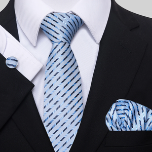 Conjunto de corbata de seda con rayas doradas, pañuelo de bolsillo y gemelos para hombre, accesorios de corbata clásica de jacquard para boda - Product Image 3