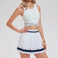 Ensemble de sport pour femme, été, sans col, color block, robe de pickleball, débardeur et jupe, au-dessus du genou, coupe droite, séchage rapide