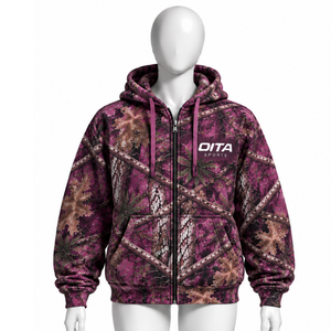 Plum Nature Print Full <b>Zip</b> Hoodie <b>Mens</b> Outdoor Casual Hooded Sweatshirt with Drawstring Kangaroo Pockets Winter Streetwear <b>Top</b> - Product Image 1