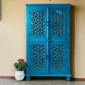 Indian Luxury Antique Royal Wardrobes For <b>Bed</b> Room Modern Natural Floral Hand Carved Wooden Storage <b>Cabinet</b> Almirah Wholesale - Product Image 6