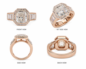 Hermoso Anillo de Compromiso y Boda con Diamante de Laboratorio de 5.1CT, Corte Asscher, Color D, Claridad VS1, Chapado en Oro Rosa de 18k, Certificado IGI - Product Image 3