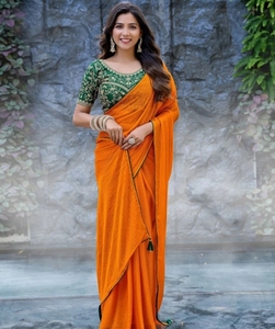 Sari de Georgette de Bollywood con adornos y rayas KV - Product Image 1