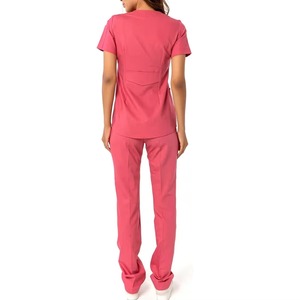 Pink Women's <b>Scrub</b> Top V-Neck Short Sleeve With Pockets Hospital Uniform Woven Cotton Polyester Blend - Product Image 2