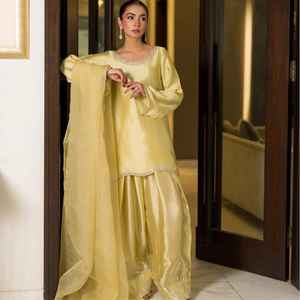 Robes pour femmes indiennes et pakistanaises, Farshi Shalwar Kameez, tissu 100% soie écologique, vêtements formels et décontractés, longueur genou, coupe en A - Product Image 2