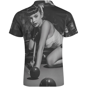 Men's Short Sleeve <b>Polo</b> <b>Shirt</b> With <b>Vintage</b> Pin-Up Pool Player Print Casual Woven Style Digital Printing - Product Image 1