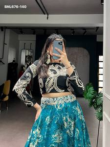 Modern Design Elegant Look Tussar Silk with Printed with Sequins & Thread Embroidery <b>work</b> <b>Belt</b> Lehenga-Blouse Woman Fashion - Product Image 4