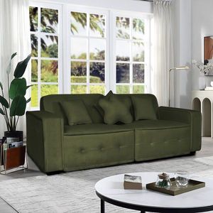 Modern Indoor Green Velvet Sofa with Three Pillows 93.50"*35.23"*30.70" for Living Room - Product Image 2