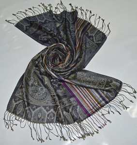 Châle Pashmina Élégant et Vintage pour Femme, Fait sur Mesure, Tissé à l'Eau, Réversible, Bicolore, Long, Motif Automnal, Écharpe Stole en Soie - Product Image 2