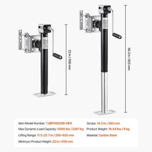 Martinetto Girevole Rinforzato da 5000 Libbre con Capacità di Carico Dinamico, Montaggio a Bullone, con Maniglia di Sollevamento da 14,3 Pollici per Rimorchi da Viaggio - Product Image 1
