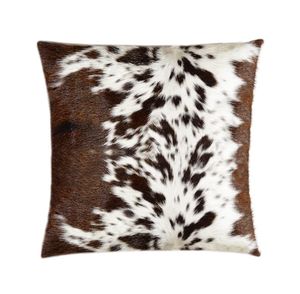 Square Cowhide Pillow 20x20in Brown and White Fur Home Decor - Product Image 2