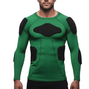 <b>Men's</b> Green Padded <b>Compression</b> <b>Shirt</b> Full Sleeve Crew Neck Fitted Protective Top for Sports Training - Product Image 4