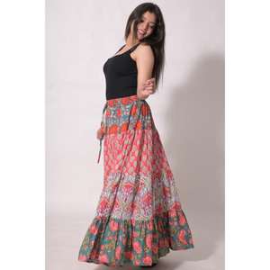 Falda Maxi Boho Floral con Estampado de Bloques de Algodón, Plisada, Hecha a Mano, Estilo Étnico Indio, para Verano - Product Image 2