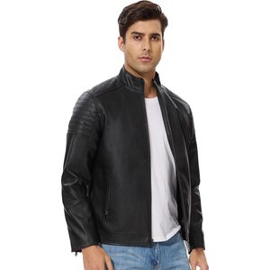 Veste en simili cuir pour homme, coupe ajustée vintage légère, noire, veste bomber de moto, veste de course automobile décontractée - Product Image 2