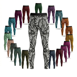 Leggings de compression pour hommes, taille haute, extensibles, imprimés sur toute la surface, design personnalisé, pour la course et le fitness, vente en gros d'été - Product Image 1