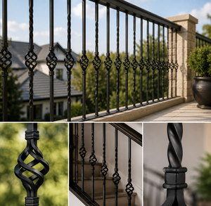 Balustres de balcon modernes en fer noir mat, à panier simple et double torsion, pour garde-corps d'escalier en métal, pour villas et hôtels - Product Image 5