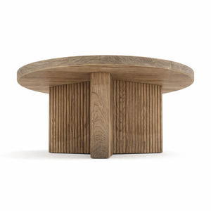 Table à manger ronde en teck moderne, 3 pieds, qualité supérieure, base en bois massif à lattes, finition naturelle, salle à manger, hôtel, villa, vente en gros - Product Image 4