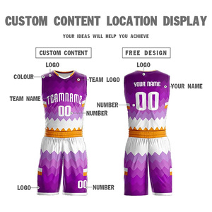 Custom Sublimated Basketball Uniforms Teamname Purple <b>White</b> Orange Geometric Pattern Moisture Wicking Athletic Fit Unisex - Product Image 4