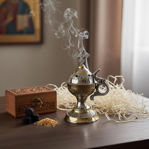 Quemadores de Incienso de Latón Certificados, Religiosos, Tradicionales, Ecológicos, con Acabado Antiguo, Decorativos para Sala de Estar, Meditación y Concentración - Product Image 1