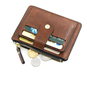 Custom Genuine Leather Card <b>Holders</b> High Quality Men Card <b>Holder</b> <b>Wallet</b> Pocket Mini Smart Slim Crazy Horse Leather Zipper 2026 - Product Image 5
