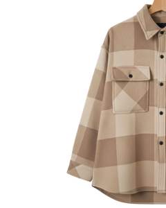 Chemise-veste en flanelle à carreaux personnalisée pour homme, beige kaki, manches longues, boutonnée, décontractée, chaude pour l'hiver, vente en gros - Product Image 4