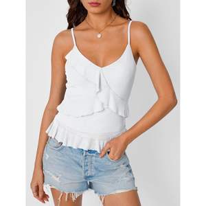 2025 2025 Women's V Neck <b>Tank</b> <b>Tops</b> Sexy Summer Camisole with Flowy Ruffle <b>Spaghetti</b> <b>Strap</b> Breathable Going Shirts Queen Size - Product Image 2