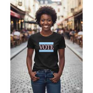 T-shirt graphique « Women Vote » bleu clair imprimé, manches courtes, en coton, décontracté, streetwear d'été, personnalisable avec logo - Product Image 2