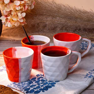 Multicolored Diamond Engraved Ceramic Tea <b>Cup</b> <b>Set</b> of 4 - Product Image 2