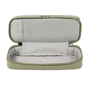 Trousse de rangement A5 en nylon vert olive à double fermeture éclair et texture quadrillée pour papeterie, fabriquée au Vietnam - Product Image 2