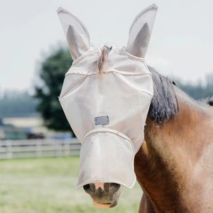 Masque anti-mouches en cuir véritable pour chevaux, protection estivale, maille respirante, protection UV, design doux pour les oreilles et le nez, pour l'équitation - Product Image 6