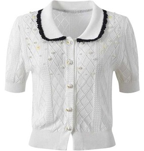 Cárdigan de punto transpirable estilo Old Money con perlas para hombre, suéter con cuello en V y botones, diseño de rombos, prendas de punto formales, EE. UU. - Product Image 1