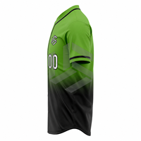 Jersey Baseball Unisex Sublimasi Custom Gradasi Hijau ke Hitam Lengan Pendek Kancing Depan Cepat Kering Seragam Tim Ukuran Besar
