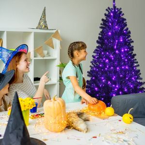 Black Artificial Christmas <b>Tree</b> with Purple LED <b>Lights</b> for Halloween Decorations - Product Image 6