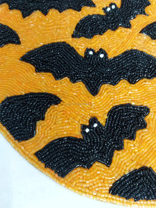 Halloween Spooky Bat Beaded <b>Placemat</b> <b>Round</b> Orange Black Table Decor Spooky Season Boutique Wholesale Artistry By PR India - Product Image 6