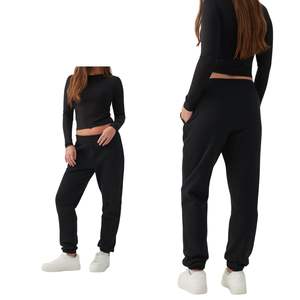 กางเกงวอร์มผ้าฝ้ายสีดำสำหรับผู้หญิง เอวสูง สวมใส่สบาย รับผลิตตามแบบ พร้อมสกรีนโลโก้ ขายส่ง - Product Image 1