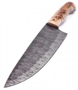 Couteau de chef artisanal en acier Damas de 8 pouces avec manche hybride en os de chameau et mosaïque de bois - Product Image 4
