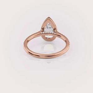 Anillo de Diamante Cultivado en Laboratorio con Corte Pera para Mujer, en Oro Blanco/Rosa/Amarillo de 14K, con Engaste de Bisel y Banda Pavé, de Lujo - Product Image 4